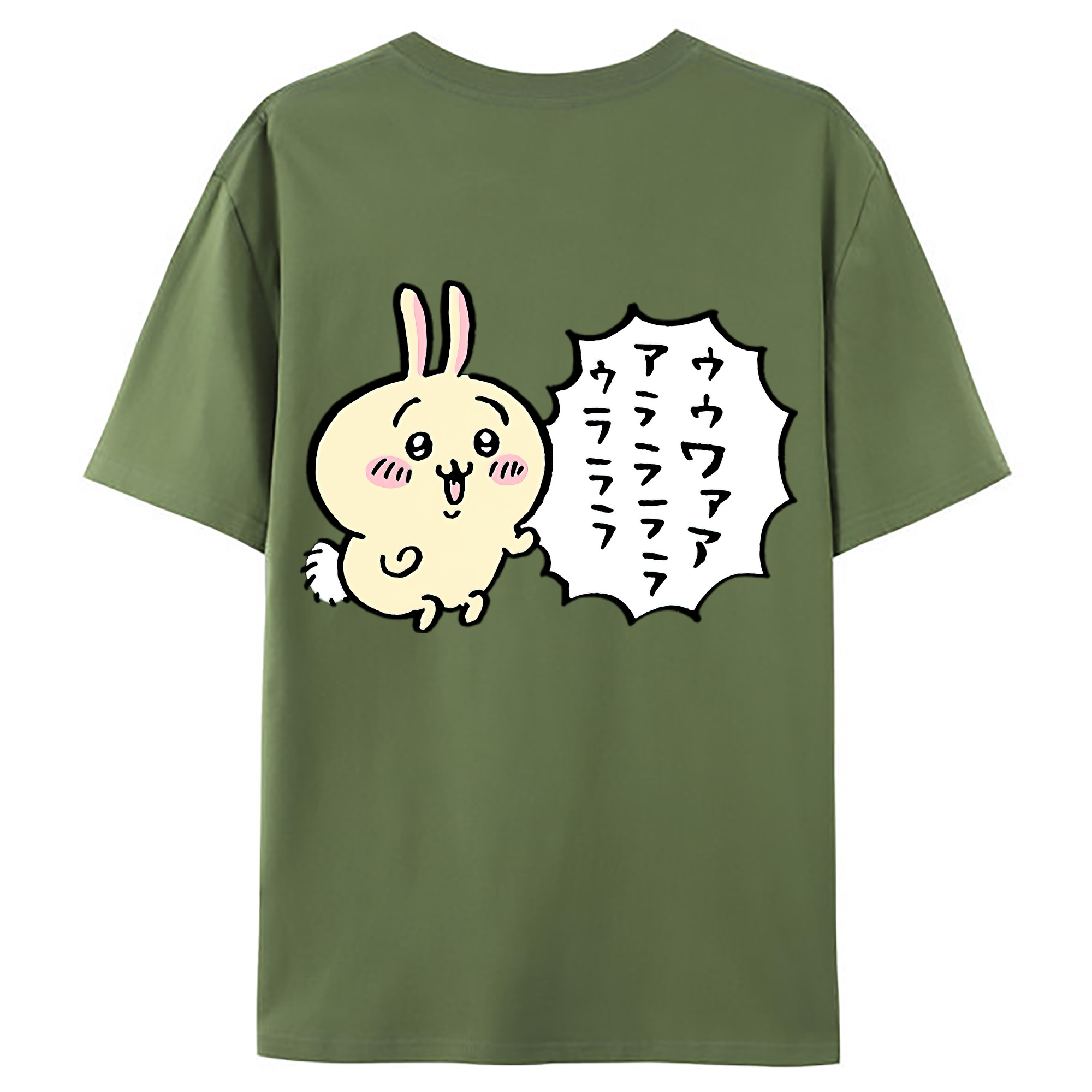 （画像用） ちいかわ うさぎ Chii-kawa usagi 綿100％ メンズ半袖Tシャツ（バックプリント） 通気性